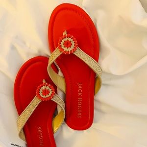 JACK ROGER NWT flat sandals ORANGE RATTAN SIZE 6  COMFORTABLE and STYLISH